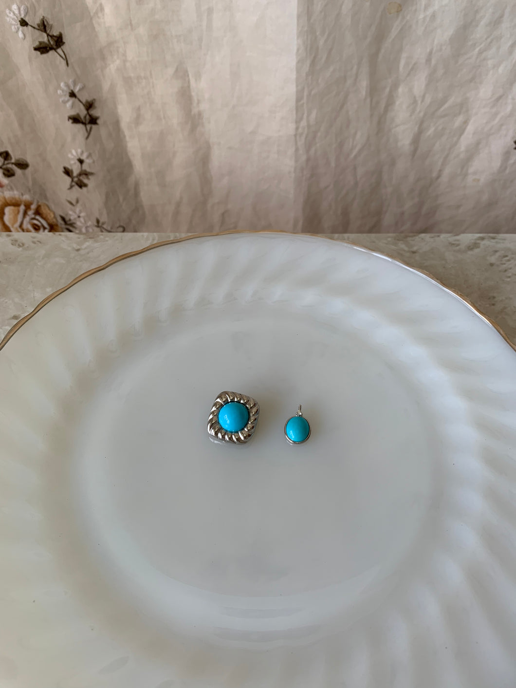 blue earring&blue pendant top